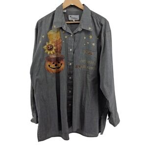 Vintage Y2K Halloween‎ Pumpkin Shirt Sz 1X Gingham Fall Embroidered Mili Designs